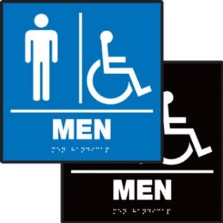 Accuform Signs PAD927BK ADA Braille Tactile Sign, Legend "MEN" with Handicap Graphic, 8" Width x 8" Length x 1/8" Thickness, White on Black Industrial Warning Signs