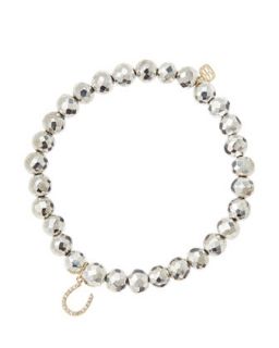 6mm Faceted Silver Pyrite Beaded Bracelet with 14k Yellow Gold/Micropave