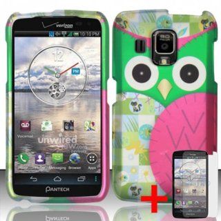 PANTECH PERCEPTION R930L PINK GREEN OWL RUBBERIZED COVER SNAP ON HARD CASE + SCREEN PROTECTOR from [ACCESSORY ARENA] Cell Phones & Accessories