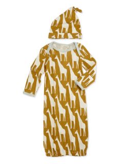 Giraffe Print Baby Gown & Baby Hat, Brown, NB