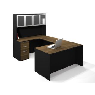 Bestar Pro Concept U Shaped Workstation With High Hutch In Milk Chocolate Bam