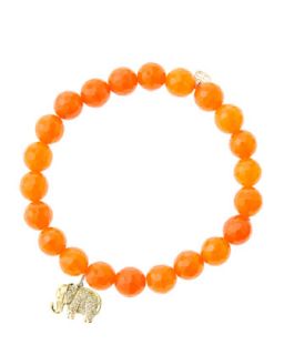 8mm Faceted Orange Agate Beaded Bracelet with 14k Gold/Diamond Small Elephant