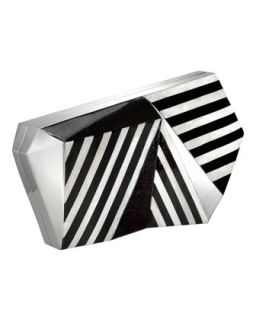 Azura Asymmetric Striped Minaudiere, Black/White   Rafe