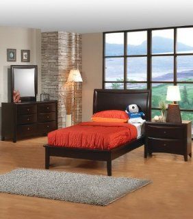 4pc Twin Size Platform Bedroom Set in Cappuccino Finish   Bedroom Furniture Sets