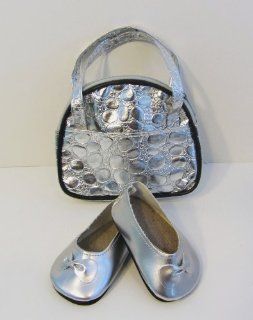 Silver Doll Shoes Flats & Bag fits 18 Inch American Girl Dolls Toys & Games