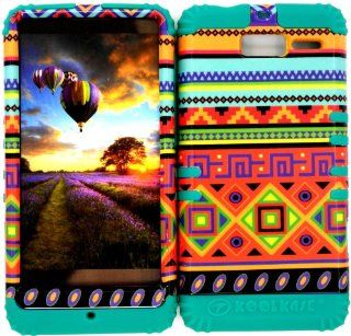 Bumper Case for Motorola Droid Razr M (XT907, 4G LTE, Verizon) Protector Case Colorful Tribal Aztec Snap on + Teal Silicone Hybrid Cover Cell Phones & Accessories