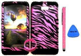 Bumper Case for Motorola Droid Razr M (XT907, 4G LTE, Verizon) Protector Case Black & Pink Zebra Snap on + Black Silicone Hybrid Cover (Stylus Pen, Pry Tool & Wireless Fones' Wristband included) Cell Phones & Accessories