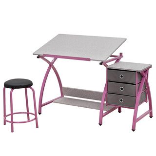 Comet Center Pink/ Splatter Grey Drafting Table With Stool