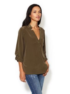 Silk Notched Henley Pocket Blouse by Zoe & Sam