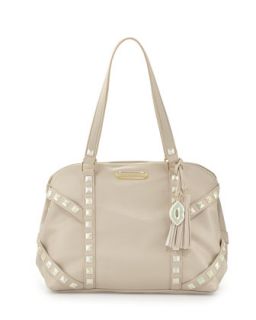 Iridescent Studded Dome Satchel Bag, Cream   Betsey Johnson