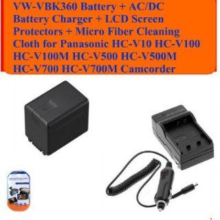 Deluxe Package Includes  Vw vbk360 Replacement Battery + Ac/dc Battery Charger + LCD Screen Protectors + Micro Fiber Cleaning Cloth for Panasonic Hc v10 Hc v100 Hc v100m Hc v500 Hc v500m Hc v700 Hc v700m Camcorder  Camera & Photo