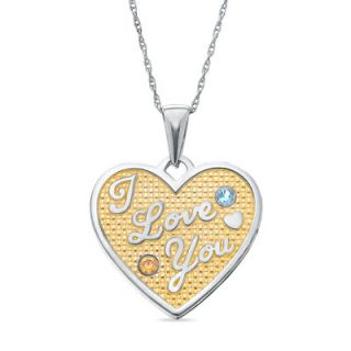 Love You Heart Birthstone Pendant in 14K Gold Electroplated