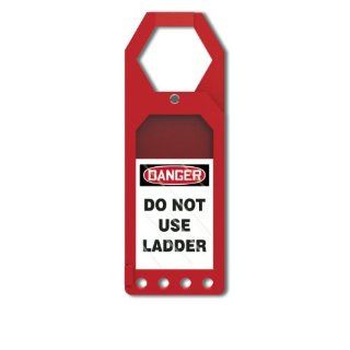 Accuform Signs TSS910 Plastic Secure Status Tag Holder, Legend "DANGER DO NOT USE LADDER", 3 1/2" Width x 10" Height x 3/8" Depth, White/Black on Red Lockout Tagout Locks And Tags