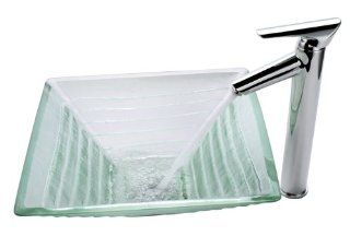 Kraus C GVS 910 15mm 1800CH Clear Alexandrite Glass Vessel Sink and Decus Faucet, Chrome   Vessel Sink And Faucet Combo  