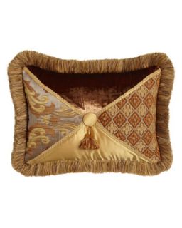 Fringed Patch Pillow with Tasseled Button Center, 14 x 20