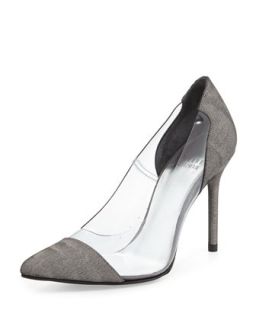 Onview PVC/Shimmer Fabric Pointed Toe Pump, Steel (Made to Order)   Stuart