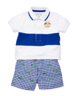 Single Striped Polo & Schiffli Shorts Set, Sizes 3 12 Months   Ralph Lauren