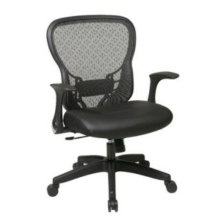Office Star Deluxe R2 SpaceGrid® Back Leather Seat Chair with Flip Arms and N