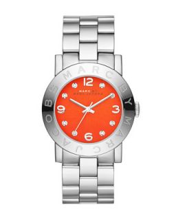 36mm Amy Crystal Analog Watch with Bracelet Strap, Stainless/Red   MARC by Marc