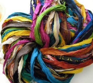 Silk Ribbon Yarn   "At the Bahamas"   Recycled Sari Silk Ribbon Yarn   Brilliant Jewel Toned Multi Colored Hank   Best Silk Ribbon for Sweaters, Hats, Shrugs, Wraps or Shawls