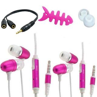 5 in Combo Kit  Earphones For iPhone/Galaxy S3/S4 3.5mm Connector With Earbuds Y Splitter Fishbone Pink Cell Phones & Accessories