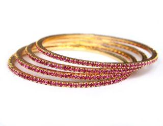 Scrunchh Pink Stone Studded Set Of Four Bangles, 2.6" Jewelry