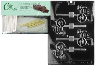 Cybrtrayd 45StK50 J035 Tractor Lolly Chocolate Candy Mold with Lollipop Supply Kit, Includes 50 4.5 Inch Lollipop Sticks, 50 Cello Bags and 50 Metallic Twist Ties Candy Making Molds Kitchen & Dining
