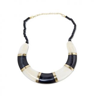 BAJALIA "Ekata" Black and White Wood and Bone 19" Collar Necklace