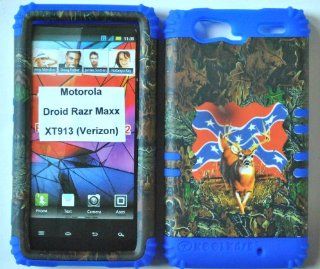 2 in 1 Hybrid Case Protector for Motorola Droid RAZR MAXX XT913 Phone Hard Cover Faceplate Snap On Blue Silicone + Rebel Deer Camo Cell Phones & Accessories