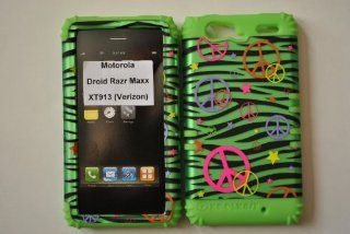 VERIZON MOTOROLA DROID RAZR MAXX XT913 LIME GREEN ZEBRA/PEACE SIGN CASE Cell Phones & Accessories