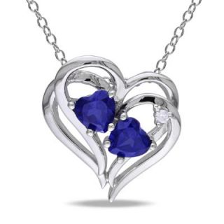 Heart Shaped Lab Created Sapphire and Diamond Accent Double Heart
