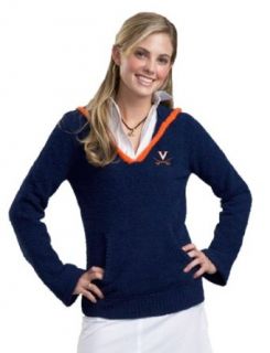 NCAA University of Virginia Kashwere U V Neck Hoodie (Navy/Orange, Large/8 10)  Sports Fan Sweatshirts  Clothing