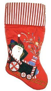 19" Red Satin Santa Claus Candy Cane Train Christmas Stocking  