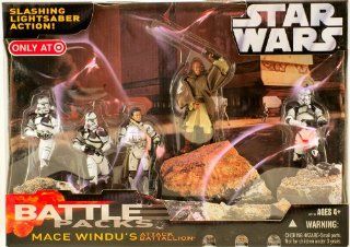 Star Wars 2006 Exclusive Mace Windu's Attack Battallion Battlepack with 4 Exclusive Purple Clone Troopers Toys & Games