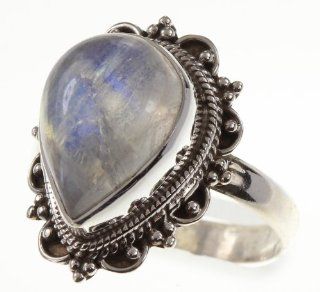 925 Sterling Silver RAINBOW MOONSTONE Ring, Size 7.5, 5.12g Jewelry