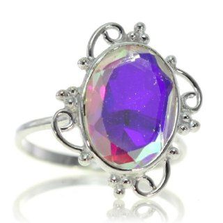 Rainbow Mystic Topaz Women Ring (size 6.50) Handmade 925 Sterling Silver hand cut Rainbow Mystic Topaz color Multicolour 3g, Nickel and Cadmium Free, artisan unique handcrafted silver ring jewelry for women   one of a kind world wide item with original Ra