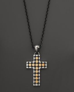 John Hardy Men's Dot 18K Gold and Sterling Silver Cross Pendant on Stainless Steel Chain, 22"'s