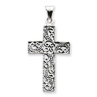 Antiqued Scroll Cross Pendant in .925 Sterling Silver Jewelry