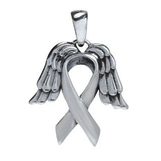925 Sterling Silver Angel Wing & Breast Cancer Ribbon Pendant Jewelry