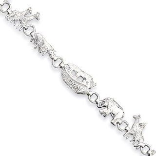 925 Sterling Silver Noahs Ark Animals Chain Bracelet Jewelry