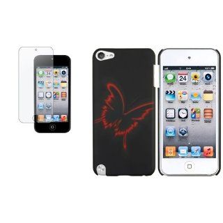CommonByte Black/Red Butterfly Rubber Hard Case+Anti Glare Protector For iPod Touch 5 5G Cell Phones & Accessories
