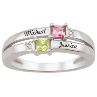 Couples Princess Cut Simulated Birthstone Ring in Sterling Silver (2