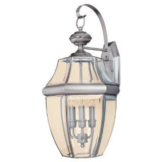Sea Gull Lighting 8040 965 3 Light Lancaster Medium Outdoor Wall Lantern, Clear Beveled Glass and Antique Brushed Nickel   Wall Porch Lights  