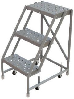 Tri Arc KDSR003166 3 Step Steel Rolling Industrial & Warehouse Ladder with Perforated Tread, 16 Inch Wide Steps Stepladders