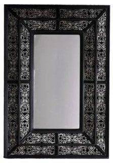 Zodax Modern Morocco Wood Rectangular Wall Mirror, Black with silver   Wall Mounted Mirrors
