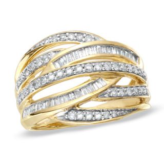 CT. T.W. Baguette and Round Diamond Rolling Hills Ring in 10K Gold