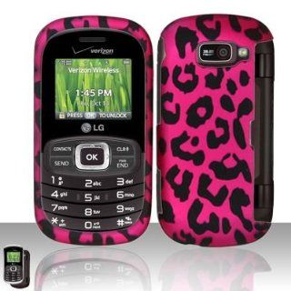 Hot Pink Leopard Rubberized Snap on Hard Shell Cover Protector Faceplate Cell Phone Case for Verizon LG Octane VN530 + LCD Screen Guard Film Cell Phones & Accessories