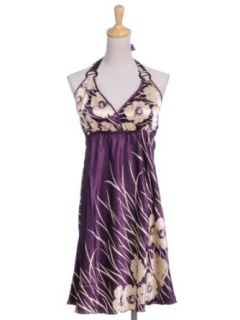 Anna Kaci S/M Fit Purple Floral and Long Grass Print Ring Embellished Chemise