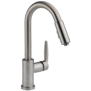 Delta 985 SSSH Grail Single Handle Pull Down Spout Kitchen Faucet, Stainless Steel   Touch On Kitchen Sink Faucets  
