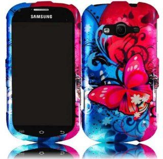 Blue Hot Pink Butterfly Flower Hard Cover Case for Samsung Galaxy Reverb SPH M950 Cell Phones & Accessories
